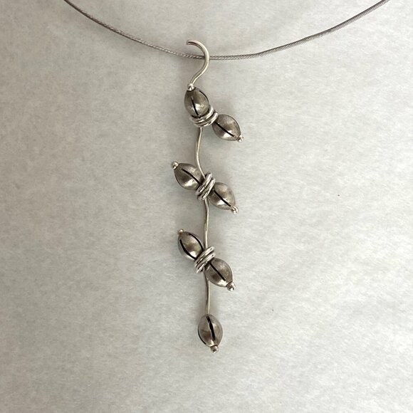 VTG Sterling Silver 925 Hand-wrought Modernist Beaded Floral Acorn Wire Necklace - Picture 12 of 16